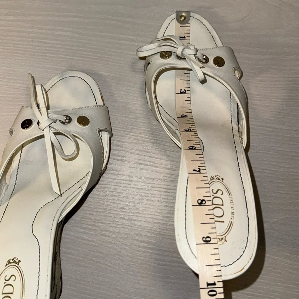 Tod's White Ribbon Wedge Wakeboard Pattern Espadrille Sandal Heel Shoes